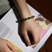 Buddha Stones 999 Gold Brunei Agarwood Cyan Jade Lotus Flower Peace Strength Bracelet Bracelet BS 3