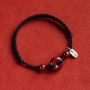 Buddha Stones Handmade Cinnabar Peace Buckle Safe and Healthy Charm Blessing String Bracelet Anklet