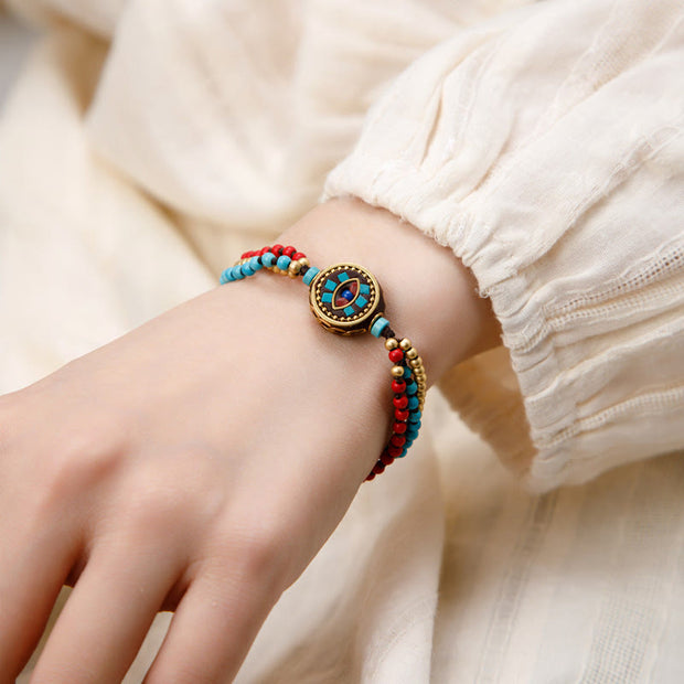 Buddha Stones Tibetan Turquoise Om Mani Padme Hum Protection Strength Bracelet Bracelet BS Turquoise Eye Pattern