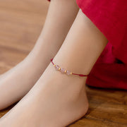 Buddha Stones Strawberry Crystal Beads Luck Red String Anklet