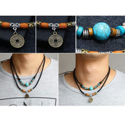 Buddha Stones Turquoise Dzi Bead Protection Necklace Necklaces & Pendants BS 7