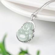Buddha Stones 925 Sterling Silver Laughing Buddha Jade Luck Calm Necklace Chain Pendant Necklaces & Pendants BS 4