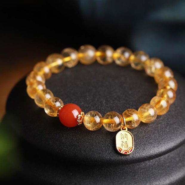 Buddha Stones Citrine Red Agate Fortune Charm Bracelet Bracelet BS 7