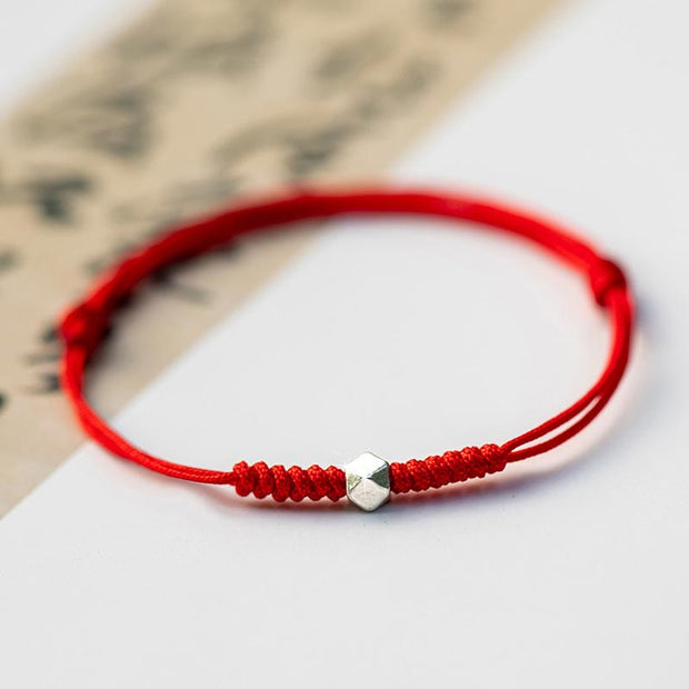 Buddha Stones 925 Sterling Silver Luck Bead Protection Red String Braided Bracelet Bracelet BS Square Bead Red(Wrist Circumference 14-18cm)