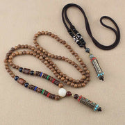 Buddha Stones Tibetan Om Mani Padme Hum Dzi Bead Wenge Wood Necklace Pendant Necklaces & Pendants BS 6