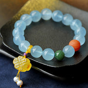 Buddha Stones Natural Aquamarine Amber Chinese Knotting Charm Peace Bracelet