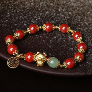 Buddha Stones Year of the Dragon Natural Cinnabar Fu Character Charm Blessing Bracelet