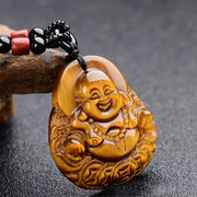 Buddha Stones Tiger's Eye Laughing Buddha Blessing Necklace Necklaces & Pendants BS Tiger Eye
