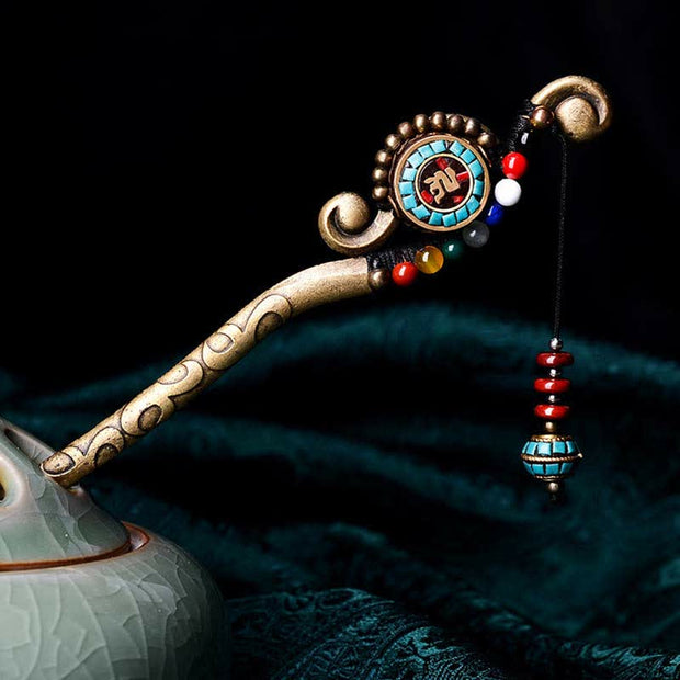 Buddha Stones Tibetan Turquoise Agate Protection Hairpin Decorations Hairpin BS 2