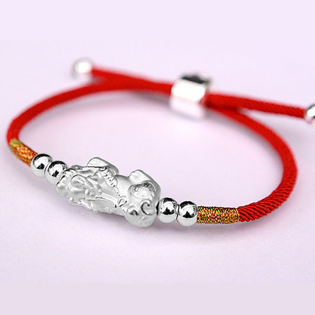 Buddha Stones 24K Gold-Plated PiXiu Luck Red String Bracelet Bracelet BS Red String(Silver)(Wrist Circumference 12-19cm)