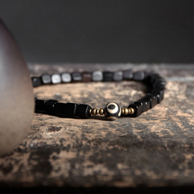 Buddha Stones Ebony Wood Dzi Bead Copper Peace Couple Bracelet