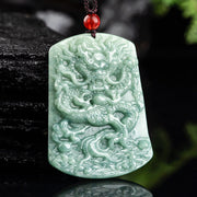 Buddha Stones Natural Jade Chinese Zodiac Dragon Sea Luck String Necklace Pendant Necklaces & Pendants BS 1
