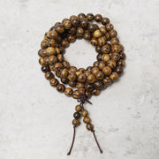Buddha Stones 108 Mala Beads Bracelet Prayer Meditation Sandalwood Elastic Bracelet BS Tiger Skin Wood