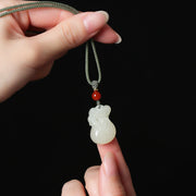 Buddha Stones Natural Hetian Jade Money Bag Wealth Necklace Pendant Key Chain Phone Hanging Decoration Necklaces & Pendants BS 3