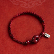 Buddha Stones Handmade Cinnabar Peace Buckle Safe and Healthy Charm Blessing String Bracelet Anklet