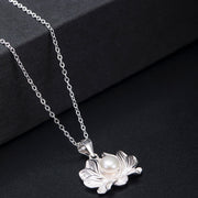 Buddha Stones 925 Sterling Silver Lotus Flower Pearl Wealth Necklace Pendant Necklaces & Pendants BS 4