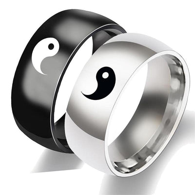 Buddha Stones Yin Yang Balance Titanium Steel Couple Ring Rings BS main