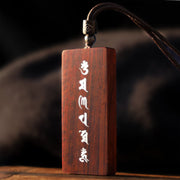 Buddha Stones 999 Sterling Silver Small Leaf Red Sandalwood Ebony Wood Om Mani Padme Hum Inlaid Protection Necklace Pendant