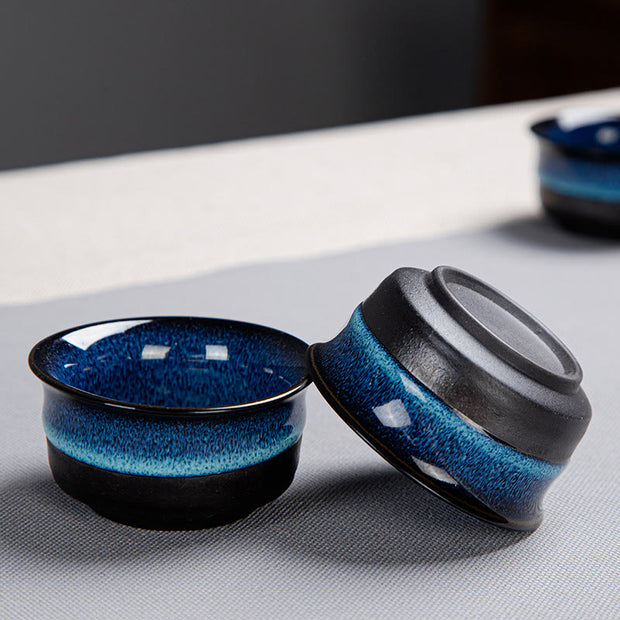 Buddha Stones Blue Gradient Color Chinese Gongfu Tea Ceramic Teapot Portable Gift Bag Box Set