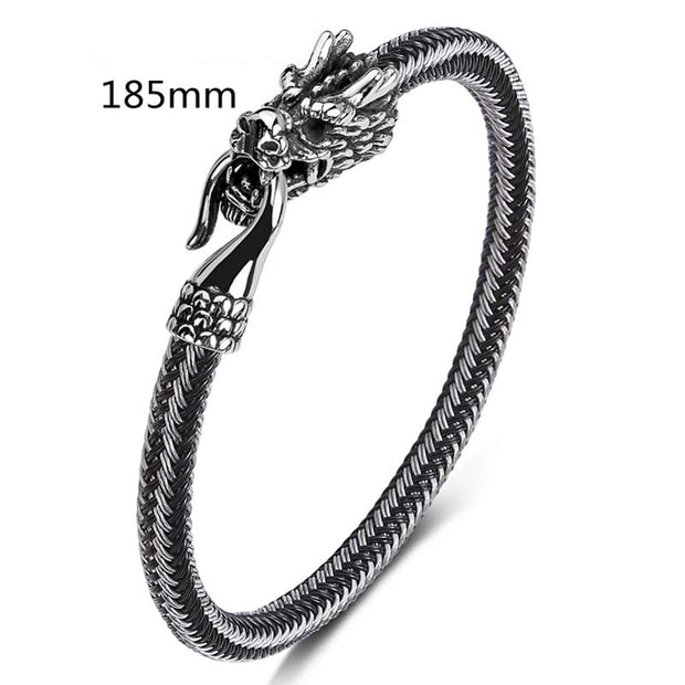 Buddha Stones Dragon Titanium Steel Protection Luck Bracelet Bracelet BS White&Black 185mm