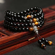 Buddhastoneshop Black Obsidian Tiger Eye Blessing Mala Bracelet