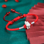 Buddha Stones 999 Sterling Silver Chinese Zodiac Luck Strength Red String Bracelet Bracelet BS Rooster(Bracelet Size 15.5cm+8cm)