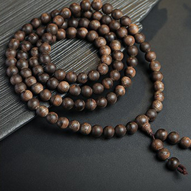 Buddha Stones 108 Mala Beads Agarwood Peace Strength Calm Bracelet Bracelet Mala BS 9