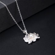 Buddha Stones 925 Sterling Silver Lotus Flower Pearl Wealth Necklace Pendant Necklaces & Pendants BS 5