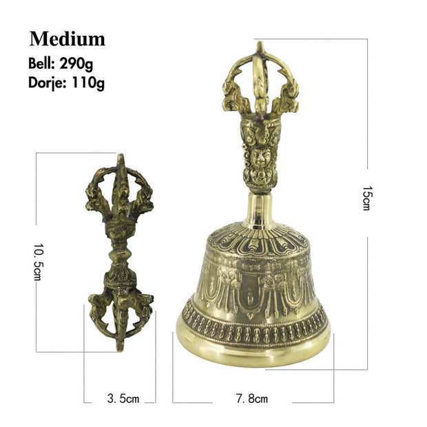 Buddha Stones Tibetan Meditation Bell and Vajra Dorje Copper Balance Handmade Decoration Set