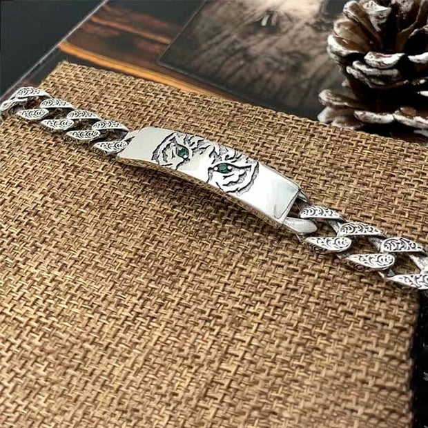 Buddha Stones Tiger Tang Dynasty Flower Design Copper Luck Chain Bracelet