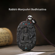 Buddha Stones Chinese Zodiac Natal Buddha Agarwood Om Mani Padme Hum Lotus Peace Necklace Pendant