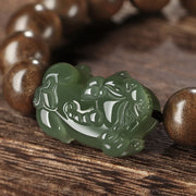 Buddha Stones 925 Sterling Silver Brunei Agarwood PiXiu Jade Peace Strength Bracelet Bracelet BS 13