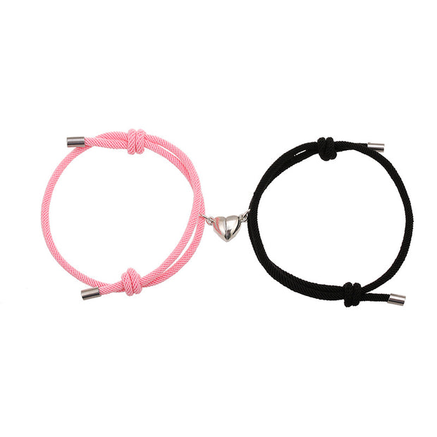 2Pcs Love Magnetic Couple String Strength Bracelet Bracelet BS Pink&Black