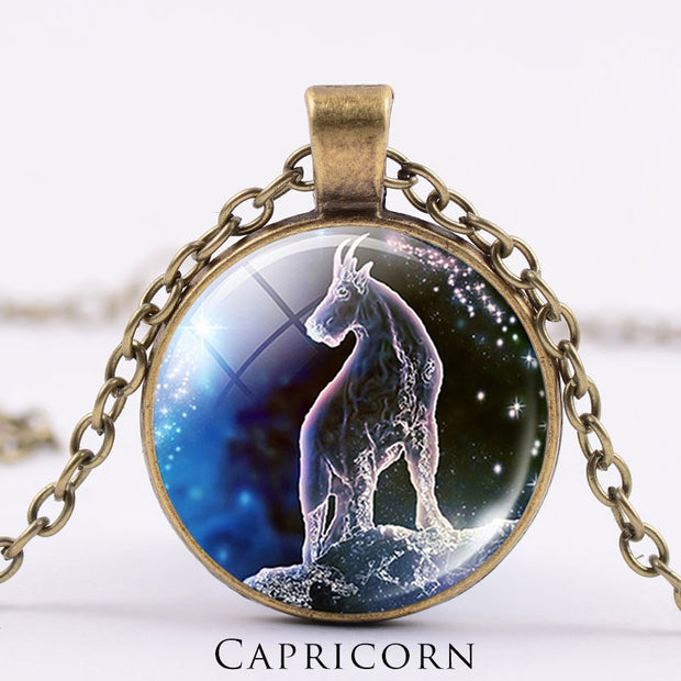 12 Constellations of the Zodiac Moon Starry Sky Protection Blessing Necklace Pendant Necklaces & Pendants BS DarkGoldenrod Capricorn