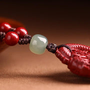 Buddha Stones Year Of The Dragon Natural Cinnabar Hetian Jade Bead Copper Coin Attract Wealth Strength Necklace Pendant