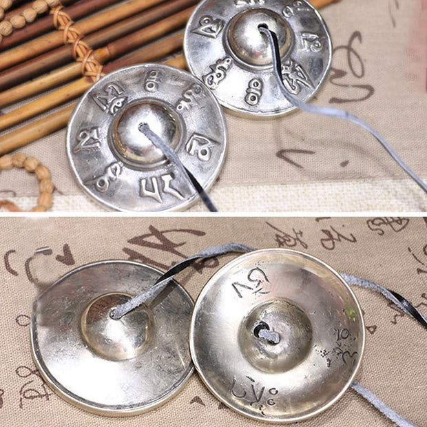 Buddha Stones Tibetan Tingsha Bell Six True Words White Copper Healing Decoration