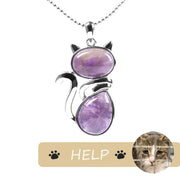 "Save A Cat" Cute Cat Pattern Natural Crystal Protection Cat-Loving Pendant Necklace Necklaces & Pendants BS Amethyst