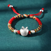 Buddha Stones 999 Sterling Silver Apple Red Multicolored Rope Luck Protection Handcrafted Kids Bracelet