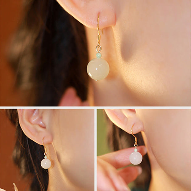 Buddha Stones Cyan Jade White Jade Beaded Luck Drop Dangle Earrings Earrings BS 10