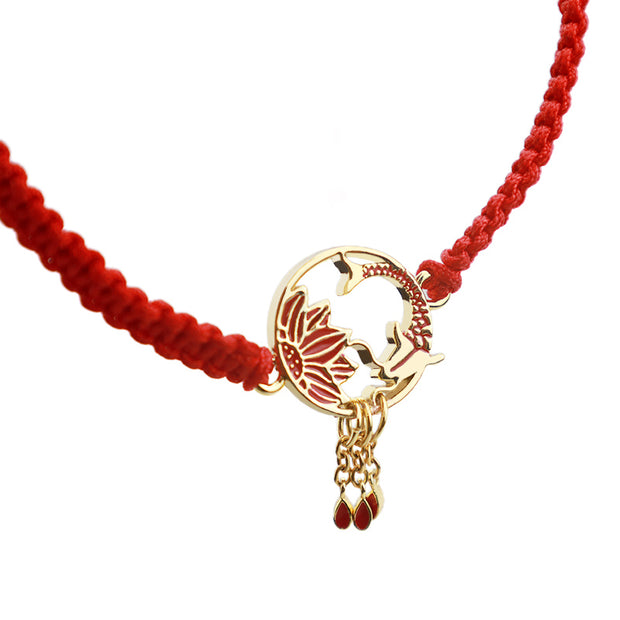Buddha Stones Tibetan Handmade Lotus Koi Fish Lucky Red String Bracelet Bracelet BS 7