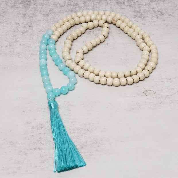 Buddha Stones Semi-Precious Gem Stones Wood Bead Necklace Multicolor Tassel Charms Chain Necklace Bracelet BS 1