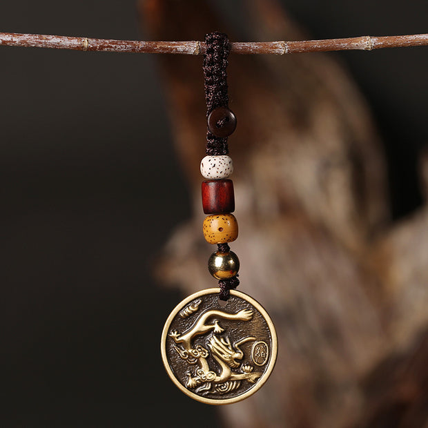 Buddha Stones Chinese Zodiac Copper Luck Keychain Decoration Decoration BS Dragon