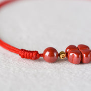Buddha Stones Four Leaf Clover Cinnabar Blessing Calm String Bracelet Anklet Bracelet BS 5