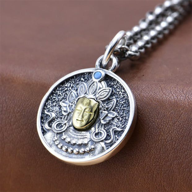 Buddha Stones 925 Sterling Silver Green Tara Double Dorje Vajra Protection Necklace Pendant