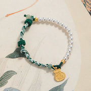 Buddha Stones 925 Sterling Silver Fu Character Lucky Bag Pearl Hetian Jade Wisdom Rope Bracelet 1