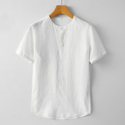 Buddha Stones Summer Men's Solid Color Button Short Sleeve Linen Shirt Men's Shirts BS White 4XL(Fit for US/UK/AU44; EU54)