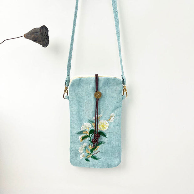 Buddha Stones Small Embroidered Flowers Crossbody Bag Shoulder Bag Cellphone Bag 11*20cm 31