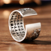 Buddha Stones 999 Sterling Silver Dragon Carved Pattern Protection Success Ring