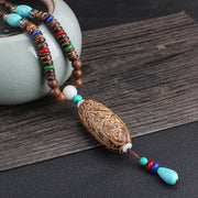 Buddha Stones Tibetan Wenge Wood Bodhi Seed Agate Balance Peace Necklace Pendant (Extra 40% Off | USE CODE: FS40) - Wenge Wood&Turquoise Thousand-Eyed Pattern Bodhi Seed - image 17
