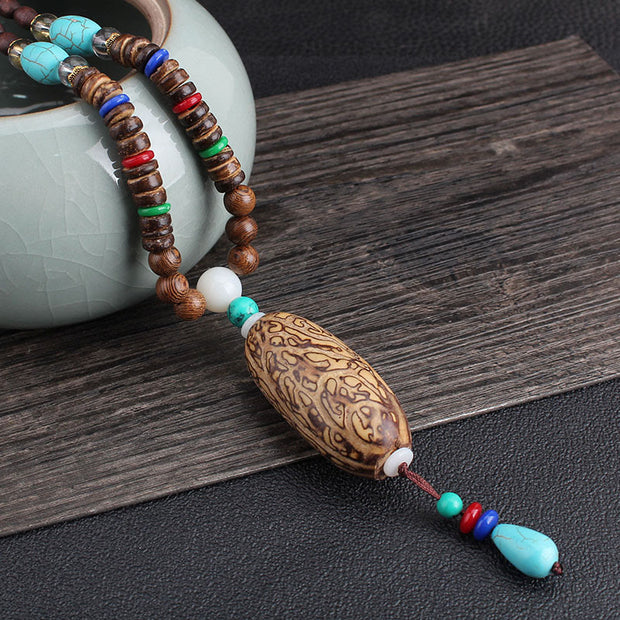 Buddha Stones Tibetan Wenge Wood Bodhi Seed Agate Balance Peace Necklace Pendant (Extra 40% Off | USE CODE: FS40) - Wenge Wood&Turquoise Thousand-Eyed Pattern Bodhi Seed - image 17